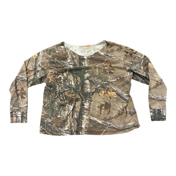 Real Tree Camo Off The Shoulder Long Sleeve Tee Shirt Cropped Size XL - Picture 1 of 5